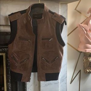 BCBG Max Azria brown real leather and wool vest M